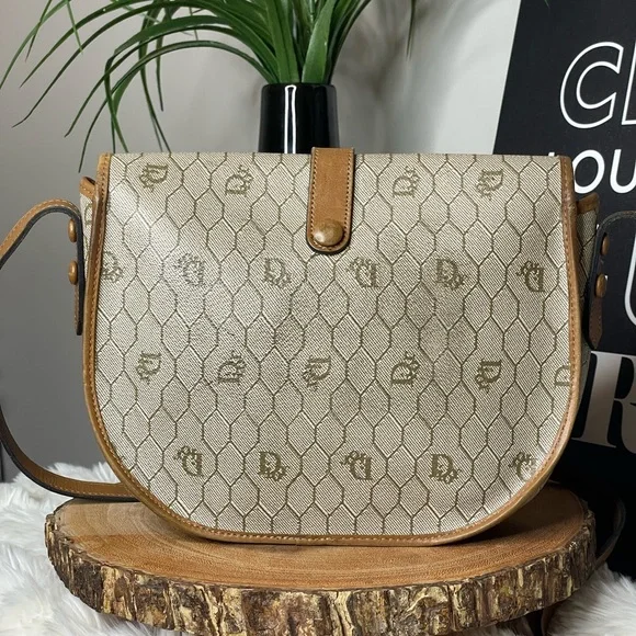 Christian Dior Vintage Honeycomb with Tan Leather Crossbody - Picture 3 of 8